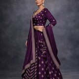 Deep Purple Silk Embroidered Lehenga Set With Embroidered Dupatta