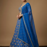 Royal Blue Bridal Lehenga With Gold Embroidery