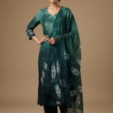 Bandhani Tie-Dye Straight Cut Salwar Suit - Teal Green