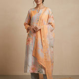 Multicolor Georgette Printed Straight Cut Suit With Floral Dupatta