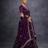 Deep Purple Silk Embroidered Lehenga Set With Embroidered Dupatta