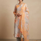 Multicolor Georgette Printed Straight Cut Suit With Floral Dupatta