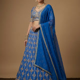Royal Blue Bridal Lehenga With Gold Embroidery