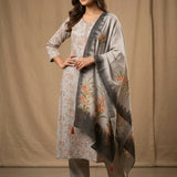 Printed Floral Straight Cut Salwar Suit - Beige & Grey