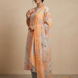 Multicolor Georgette Printed Straight Cut Suit With Floral Dupatta