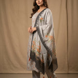 Printed Floral Straight Cut Salwar Suit - Beige & Grey