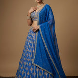 Royal Blue Bridal Lehenga With Gold Embroidery