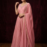 Pink Embroidered Anarkali Set With Sequinned Dupatta