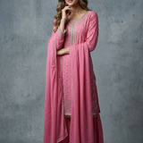 Embellished Butti Palazzo Set - Mauve Pink