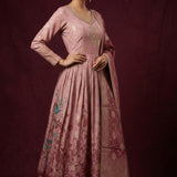 Blush Pink Silk Velvet Sharara Suit Set With Banarasi Dupatta