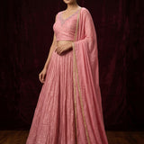 Pink Embroidered Anarkali Set With Sequinned Dupatta