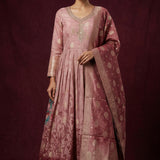 Blush Pink Silk Velvet Sharara Suit Set With Banarasi Dupatta