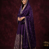 Deep Purple Silk Banarasi Anarkali Set With Woven Dupatta
