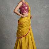 Embroidered Floral Drape Saree Set