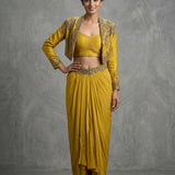 Embroidered Border Highlight Silk Blend Indo Western