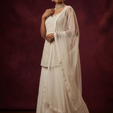 Cream White Georgette Palazzo Set With Chikankari Embroidered Blouse & Shawl