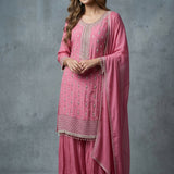Embellished Butti Palazzo Set - Mauve Pink