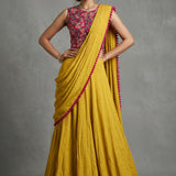 Embroidered Floral Drape Saree Set