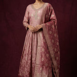 Blush Pink Silk Velvet Sharara Suit Set With Banarasi Dupatta