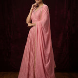 Pink Embroidered Anarkali Set With Sequinned Dupatta