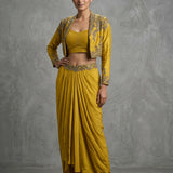Embroidered Border Highlight Silk Blend Indo Western