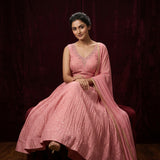 Pink Embroidered Anarkali Set With Sequinned Dupatta