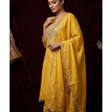Bright Golden Yellow Straight Kurti With Gold Embroidered Yoke & Straight Pant Set