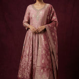 Blush Pink Silk Velvet Sharara Suit Set With Banarasi Dupatta
