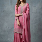 Embellished Butti Palazzo Set - Mauve Pink