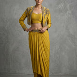 Embroidered Border Highlight Silk Blend Indo Western