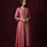 Blush Pink Silk Front Open Anarkali Pant Set With Dupatta