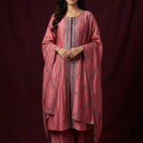 Blush Pink Silk Front Open Anarkali Pant Set With Dupatta