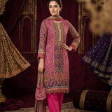 Deep Rose Pink Cotton Kani Weave Straight Kurti With Geometric Border & Bright Pink Straight Pant