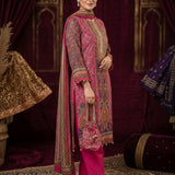 Deep Rose Pink Cotton Kani Weave Straight Kurti With Geometric Border & Bright Pink Straight Pant
