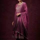 Rich Purple Cotton Straight Kurti With Embroidered Butti & Churidar Set