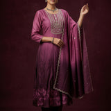 Rich Purple Cotton Straight Kurti With Embroidered Butti & Churidar Set