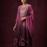 Rich Purple Cotton Straight Kurti With Embroidered Butti & Churidar Set