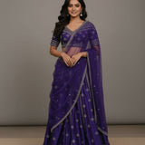 Deep Blue Silk Bridal Lehenga Set With Embroidered Net Dupatta