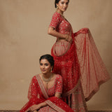 Crimson Elegance Embroidered Silk Lehenga Set - Bridal Jaal & Border Highlight