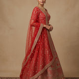 Crimson Elegance Embroidered Silk Lehenga Set - Bridal Jaal & Border Highlight