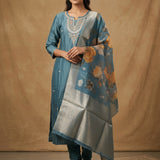Embroidered Straight Cut Salwar Suit - Teal Blue
