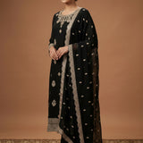 Black Georgette Embroidered Straight Cut Suit With Butti Work