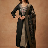 Embroidered Straight Cut Salwar Suit - Black