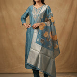 Embroidered Straight Cut Salwar Suit - Teal Blue