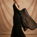 Black Georgette Embroidered Sleeveless Top With Palazzo Set