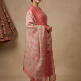 Pink Silk Blend Salwar Set With Geometric Design And Embroidered Work