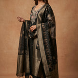 Embroidered Straight Cut Salwar Suit - Black