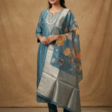 Embroidered Straight Cut Salwar Suit - Teal Blue