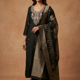 Embroidered Straight Cut Salwar Suit - Black