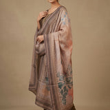 Brown Silk Blend Salwar Set With Floral Design And Embroidered Work